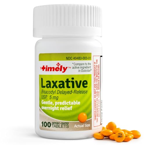 TIME-CAP LABS, INC. Timely Bisacodyl 5mg - 100 Tablets - Laxatives for Constipation Relief - Compared to The Active Ingredients in Dulcolax - Gentle, Dependable Constipation Relief for Adults
