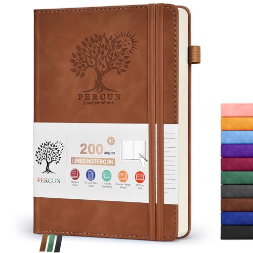 Lined Journal Notebook for Women Men, 200 Page 100 Gsm Thick Ruled Paper Leather Journals for Writing, A5 Journaling Notebooks for Work, Note taking, School, Business, Daily Diary (5.9' x 8.5')