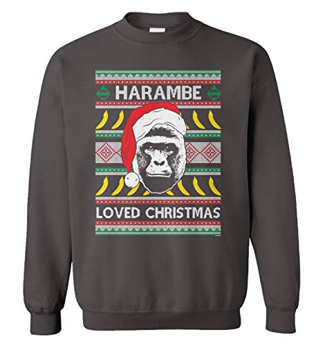 Haase Unlimited Harambe Loved Christmas - RIP Gorilla Meme Unisex Crewneck Sweatshirt (Charcoal, X-Large)
