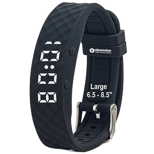 eSeasonGear VB80 12 Alarm Vibrating Watch, Silent Vibration Shake Wake ADHD Medication Reminder (Black-Large-Plus)