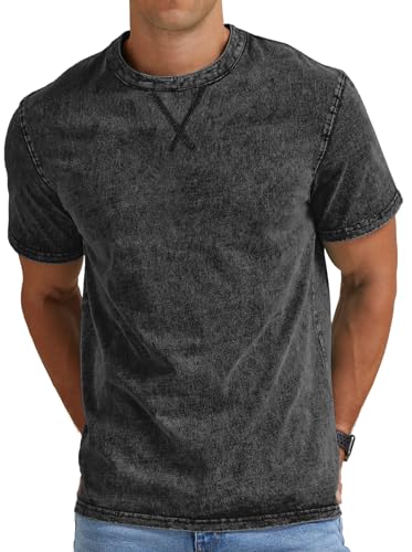 NITAGUT Mens Distressed Cotton Shirts Vintage Hipster Hip Hop Longline Crew Neck T-Shirt,Black,Large