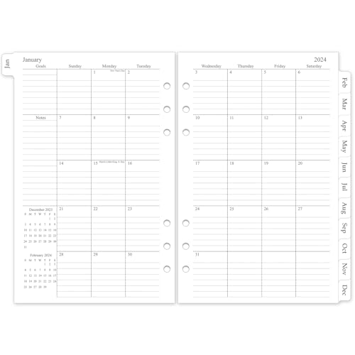 2024-2025 Monthly Planner Refill, A5 Planner Inserts for 6 Holes, January 2024 - June 2025, 18 Monthly Calendars with Monthly Tabs, 5.5'x8.5', 6-Hole Punched