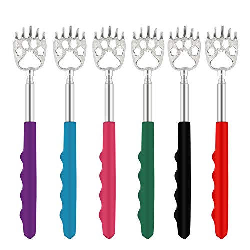 YIMICOO 6 Pack Telescoping Back Scratcher - Bear Claw Back Scratchers - Portable Extendable Backscratcher with Rubber Handles in Black, Blue, Green, Purple, Red, Pink Color