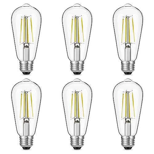 Gozelux Vintage LED Edison Bulbs, 6W, Equivalent 60W, High Brightness Daylight 5000K, ST58 Antique LED Filament Bulbs with 90+ CRI, E26 Medium Base, Dimmable, Clear Glass, Pack of 6