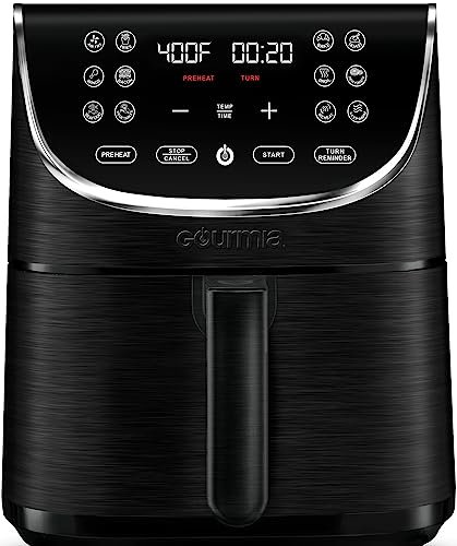 Gourmia Air Fryer Oven Digital Display 7 Quart Large AirFryer Cooker 12 Touch Cooking Presets, XL Air Fryer Basket 1700w Power Multifunction GAF716 Black and Stainless Steel Accents FRY FORCE 360°