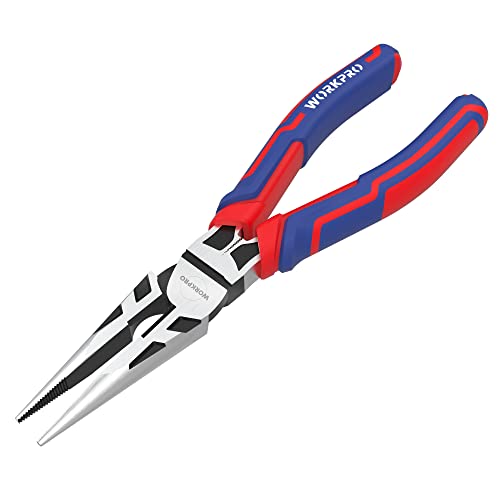 WORKPRO Premium 8” Needle Nose Pliers, Paper Clamp Precision, Heavy-Duty CRV Steel, Large Soft Grip with Wire Cutter, Long Nose Cutting Pliers, W031269