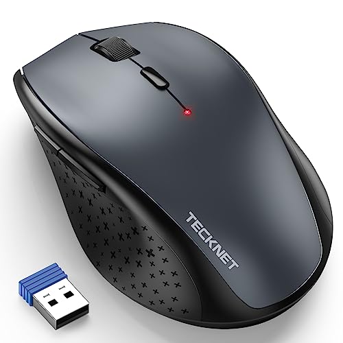 TECKNET Wireless Mouse, 2.4G USB Computer Mouse with 6-Level Adjustable 4800 DPI, 30 Months Battery, Ergonomic Grips, 6 Buttons Portable for PC, Chromebook, Mac - Grey