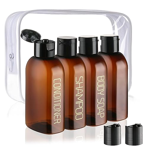 Cosywell Travel Bottles for Toiletries 4pcs 3.4oz Travel Shampoo and Conditioner Bottles TSA Approved Travel Size Containers Leak Proof Small Plastic Squeeze Bottles with Flip Cap