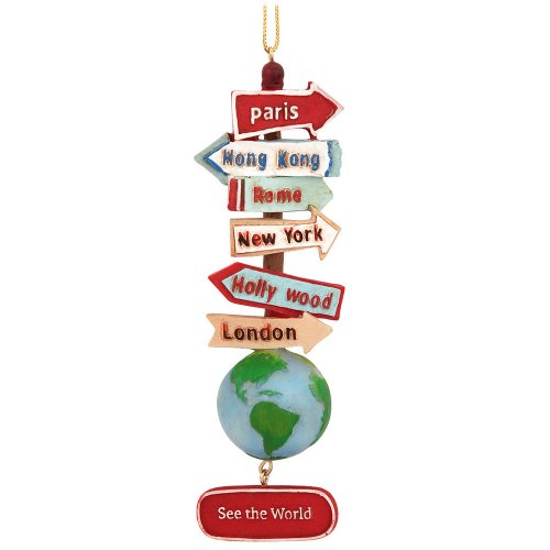 Kurt Adler C7210 Resin Stacked World Signs With Globe Ornament