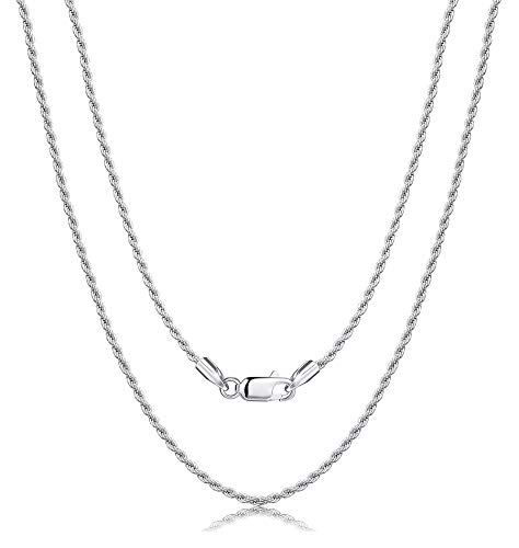 MILACOLATO 925 Sterling Silver 1.35MM Rope Chain Necklace for Women Men White Gold Plated Durable Italian Silver Necklace Chain Jewelry - Lobster Claw Clasp 16/18/20/22/24 Inches