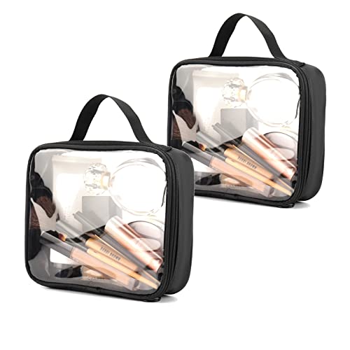 DARIN TSA Approved Clear Toiletry Bag Tansparent Travel Makeup Bag Zipper Cosmetic Pouch, Airline 3-1-1 Rule Carry-On Flight Liquid Bag For Women and Men (Black-2 L)