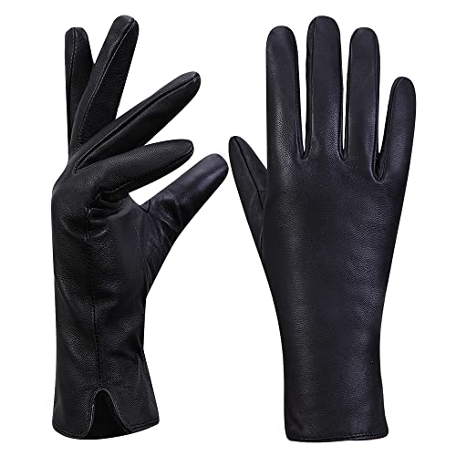 MGGM collection Womens Touchscreen Nappa Lambskin Leather Gloves(100% Cashmere Lining), BLack, X-Large