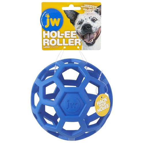 JW Pet Hol-ee Roller Dog Toy Puzzle Ball, Natural Rubber, Large (5.5 Inch Diameter), Colors May Vary