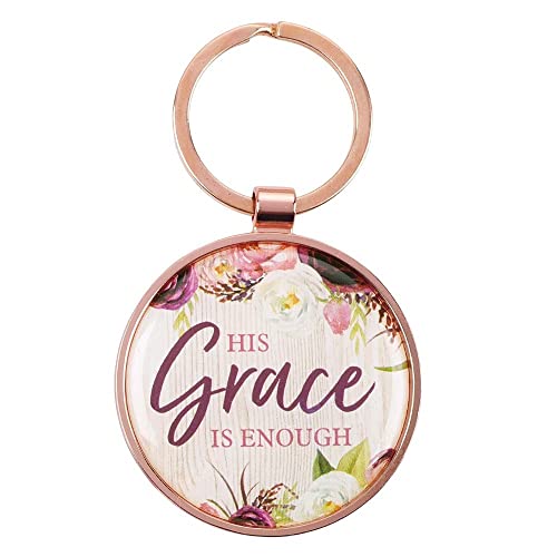 His Grace In Enough - 2 Corinthians 12:9 Scripture | Plum Floral Keychain Keyring Accessory for Women