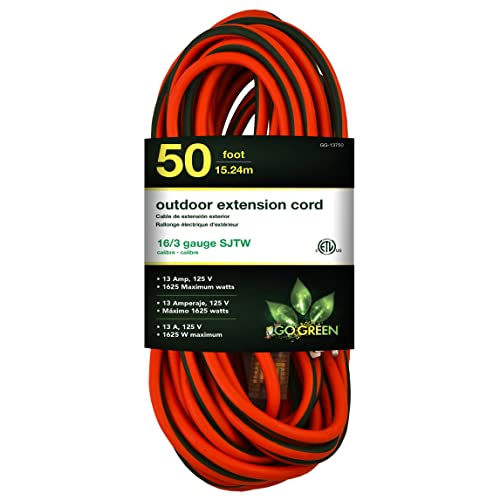 GoGreen Power GG-13750 16/3 50’ SJTW Outdoor Extension Cord, Lighted End, 50 Ft