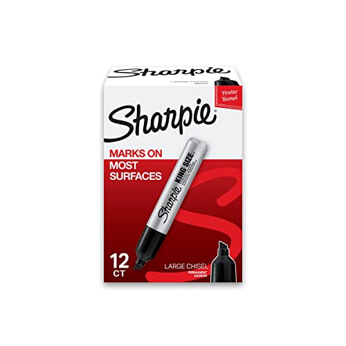 SHARPIE King Size Permanent Markers, Large Chisel Tip, Great for Poster Boards, Black, 12 Count