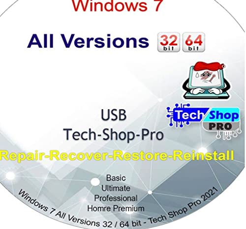 Tech-Shop-pro Reinstall USB For Windows 7 All Versions 32/64 bit. Recover, Restore, Repair Boot USB 2.0, and Install to Factory Default Fast and easy.