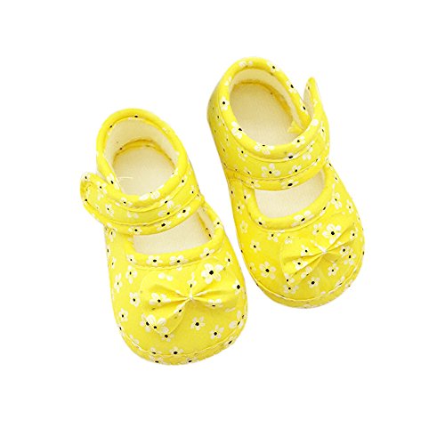 WUAI Infants Shoes Baby Girls Soft Sole Toddler First Walkers Toddler Princess Bowknot Moccasinss Crib Shoes(Yellow,0~6 Month)