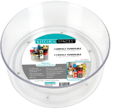 Kitchen Spaces Turntable Compact Lazy Susan, Cabinet Organization, Easy-Glide Spin, Clear