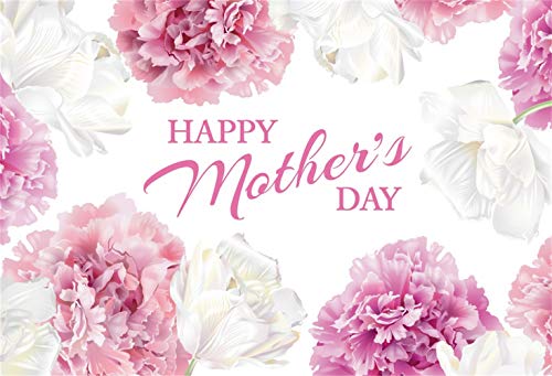 Leowefowa Happy Mother's Day Backdrop for Photography 5x3ft Vinyl Elegant White Pink Flowers Paintings Background Togetherness Photo Shoot Party Banner Wallpaper Studio Props