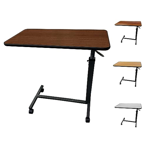 ProHeal Medical Overbed Table with Wheels and Adjustable Height - Mahogany Color Rolling Over Bed Bedside Table for Hospital and Home Use