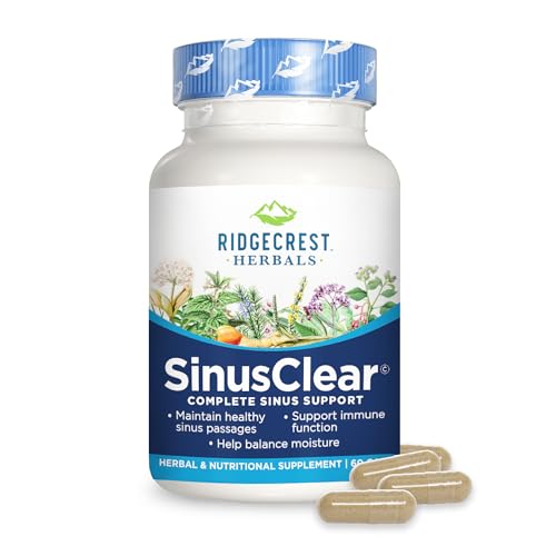 RidgeCrest Herbals SinusClear, Complete Formula for Sinus and Nasal Health with Mullein Leaf, Bromelain, Vitamin C, and Zinc, for Healthy Mucus, Immune & Respiratory Support, (60 Veg Caps, 30 Serv)