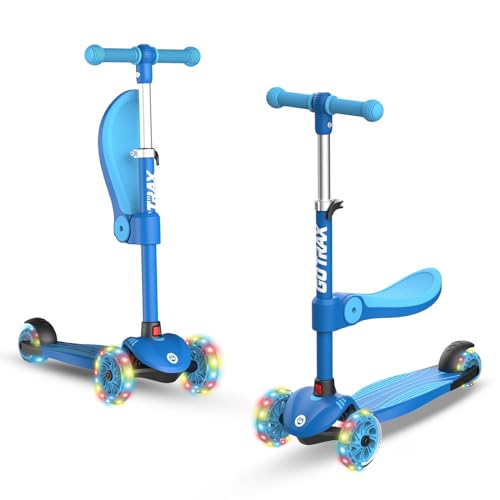 Gotrax KS3 Kids Kick Scooter, LED Lighted Wheels, Adjustable Height Handlebars and Removable Seat, Lean-to-Steer & Widen Anti-Slip Deck, 3 Wheel Scooter for Kids Ages 2-8 and up to 100 Lbs (Blue)