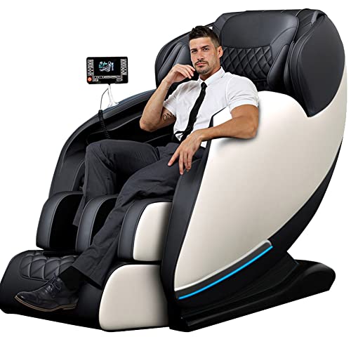 BONTEC Massage Chair Full Body Recliner - Zero Gravity with Heat and Shiatsu Foot Massage Office Chair LCD Touch Screen Display Bluetooth Speaker Airbags Foot Rollers (White)