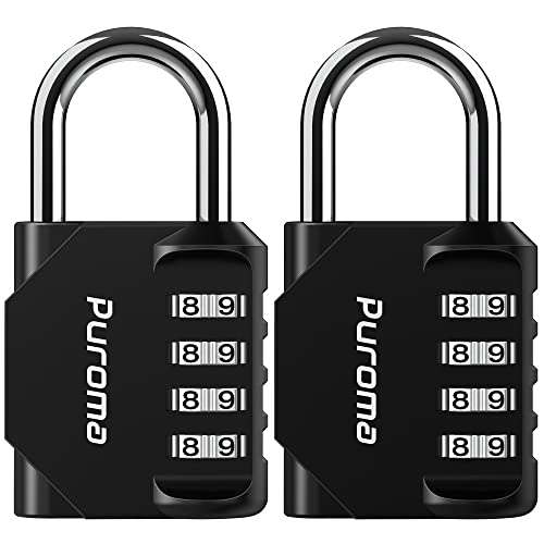 Puroma 2 Pack Combination Lock 4 Digit Locker Lock Outdoor Waterproof Padlock for School Gym Locker, Sports Locker, Fence, Toolbox, Gate, Case, Hasp Storage (Black)