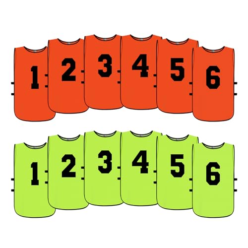 Graunton Mesh Scrimmage Team Practice Vests Pinnies Jerseys Reversible Numbered for Children Youth Teen & Adult for Sports Basketball (12 Jerseys) 6 Green + 6 Orange, Large