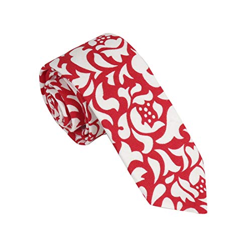DAN SMITH Pure Cotton Mens Skinny Tie Red Thin Tie C.C.N.D.048 Red,White Patterned