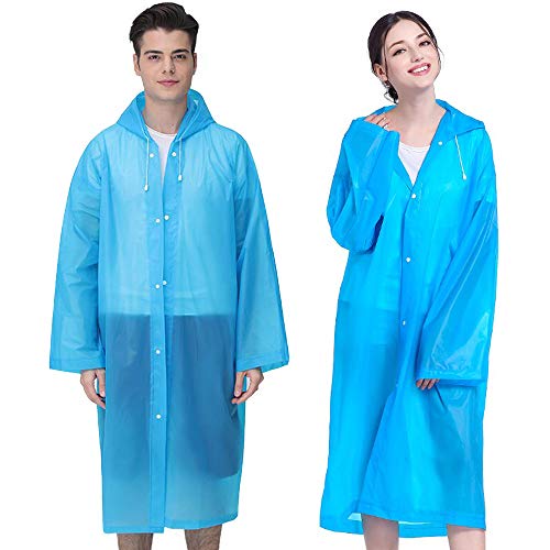 Cosowe Rain Ponchos for Adults Reusable, 2 Pcs Raincoats for Women Men with Hood (C-Adults Poncho-Blue)