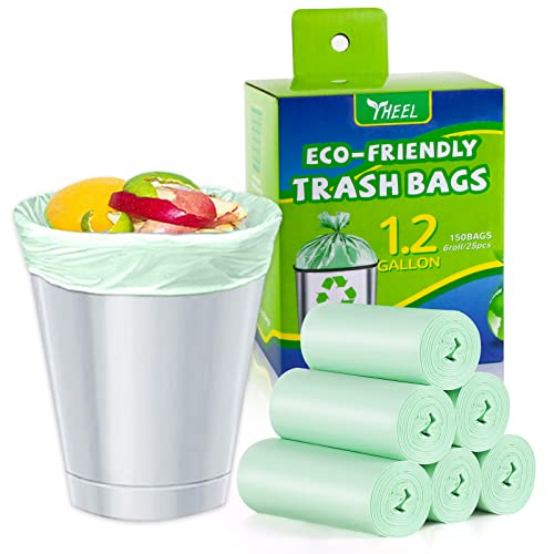 1.2 Gallon Small Trash bags Biodegradable Mini Bathroom Garbage Bags Fit 4.5 Liter Trash-Can-Liners for Bathroom Kitchen Office (150 Counts,Green)
