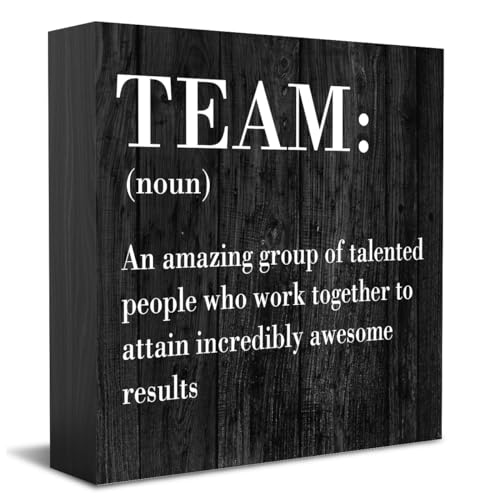 Inspirational Team Noun Office Decor Desk Decor Wooden Box Sign Rustic Black Wood Block Plaque Box Sign for Home Office Desk Shelf Table Decoration Coworker Gift Team Definition Teamwork Sign