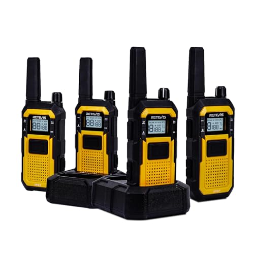 Retevis RB48 Heavy Duty Walkie Talkies,Waterproof Two Way Radio,Shock-Resistant,2000 mAh,Emergency Alert,2 Way Radio Long Range for Job Site (4 Pack) Yellow