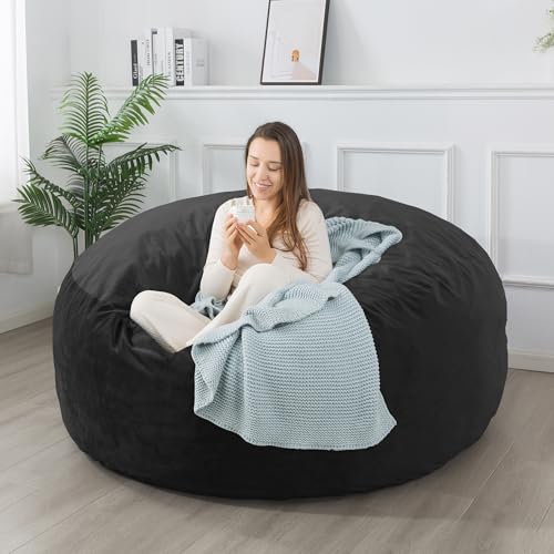WhatsBedding Bean Bag Chair for Adults with Memory Foam Filler Included, Big Kids Beanbag Chairs, Medium 3 ft, Black, Solid