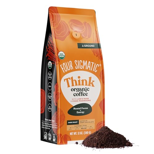 Four Sigmatic Think Mushroom Coffee | Organic Ground Coffee with Lion's Mane Mushroom and Chaga Mushroom | Nootropic Mushroom Coffee for Better Focus and Immune Support | 12oz Bag