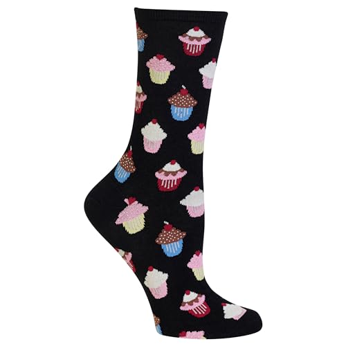 Hot Sox womens Food Drink and Alcohol Novelty Fashion Casual Crew Socks Hosiery, Cupcakes (Black), 4 10 US