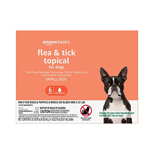 Amazon Basics Flea and Tick Topical Treatment for Small Dogs (5 -22 pounds), Unscented, 6 Count (Previously Solimo)