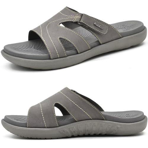 KuaiLu Womens Fashion Orthotic Slides Ladies Lightweight Athletic Yoga Mat Sandals Slip On Thick Cushion Slippers Sandals With Comfortable Plantar Fasciitis Arch Support (10, Grey, numeric_10)