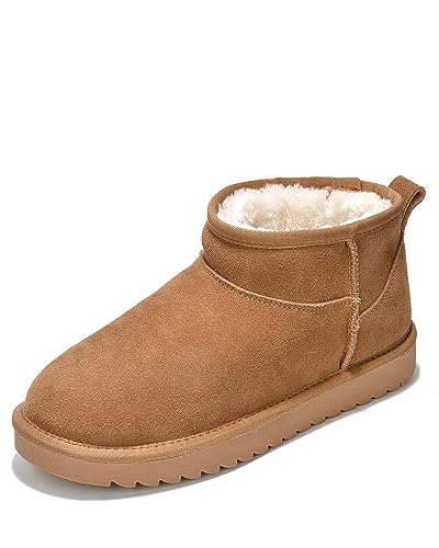 Project Cloud Mini Platform Boots for Women - Ankle Boot Fur Lined Genuine Suede Cozy Platform with Memory Foam Insole Winter Boots - Ideal for Indoor & Outdoor Snow Boots (Hippy, Chesnut, 8)