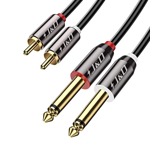 J&D RCA to 1/4 Cable, Dual 1/4 inch TS to Dual RCA Stereo Audio Interconnect Cable, Gold Plated Copper Shell Heavy Duty 2X 6.35mm 1/4 inch Male TS to 2 RCA Male Adapter Cable, 3 Feet