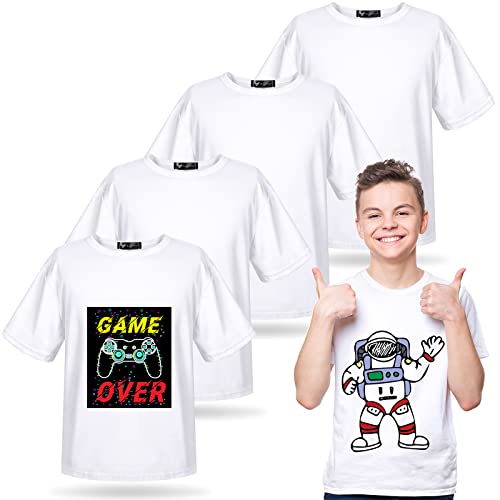 5 Pack Youth Sublimation Blank T Shirt White Polyester Shirts Crew Neck Short Sleeve Sublimation T Shirt (Medium)