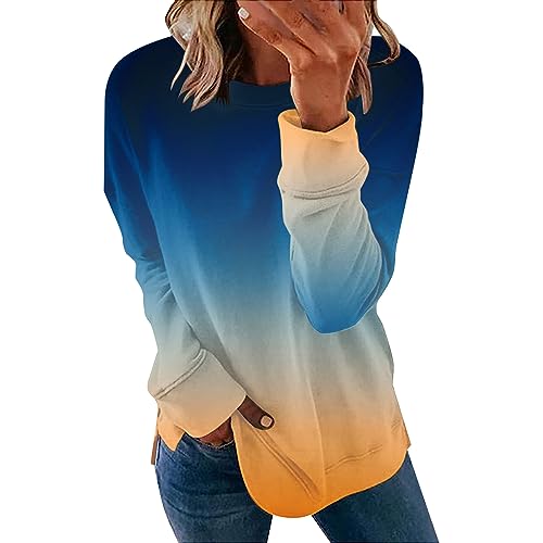 Women's Autumn Long Sleeve Gradient Print Pullover Sweatshirt Tops Clothes Plaid Drawstring Hooded Jacket (C-8, XXL)