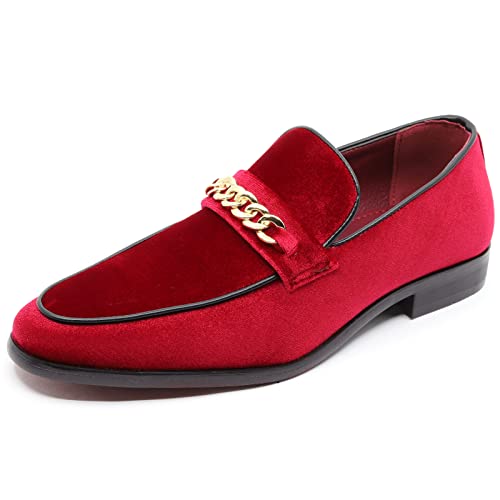 Men's Vintage Velvet Designer Classic Dress Tuxedo Smoking Slipper Loafer Slip On Shoes Arthur-02 (Red, us_Footwear_Size_System, Adult, Men, Numeric, Medium, Numeric_11)