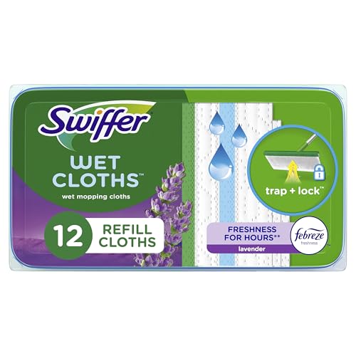 Swiffer Sweeper Wet Mopping Pad Refills for Floor Mop with Febreze Lavender Scent, 12 Count (Packaging May Vary)