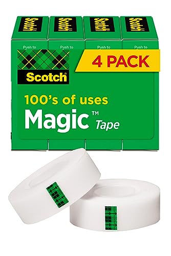 Scotch Magic Tape, Invisible, Home Office Supplies and Back to School Supplies for College and Classrooms, 4 Rolls