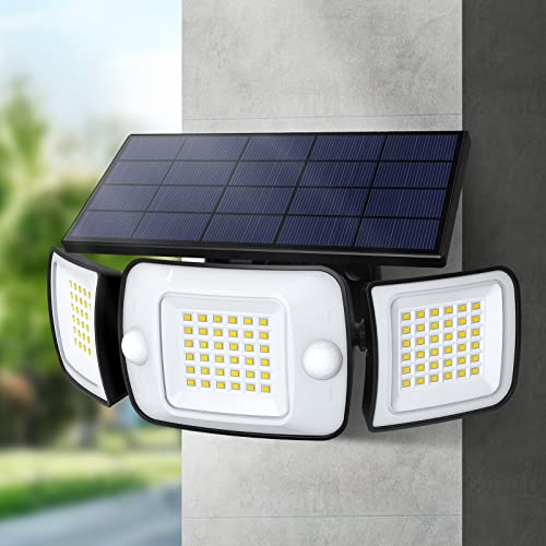 intelamp Solar Outdoor Lights,6000mAh Motion Sensor with Dual Sensors,Waterproof Flood Lights 270°Wide Angle for Outside with 3 Modes