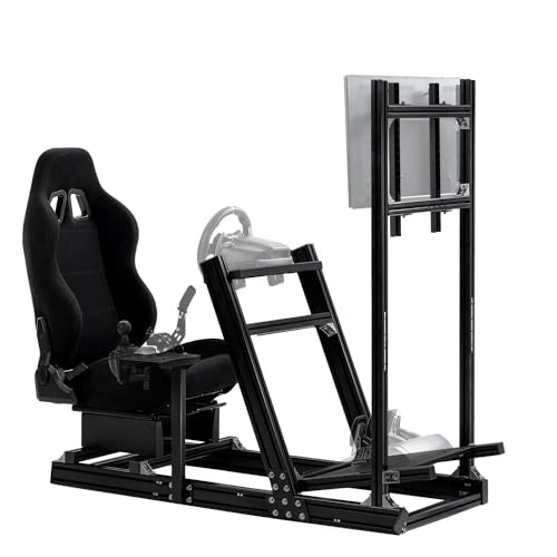 Supllueer Racing Simulator Cockpit with Monitor Stand Racing Seat fit for Logitech GPRO G29 G920, Thrustmaster, Fanatec, Aluminum Steering Wheel Stand No TV Steering Wheel Pedal Shifter