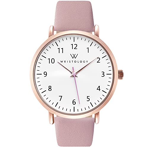 Wristology Numbers Womens Nurse Watch Leather Strap in Rose Gold - Interchangeable Pink Genuine Leather Band Watch - Large Easy Read Analog Watch for Women, Men, Girls, Nurses, Teachers, OC086